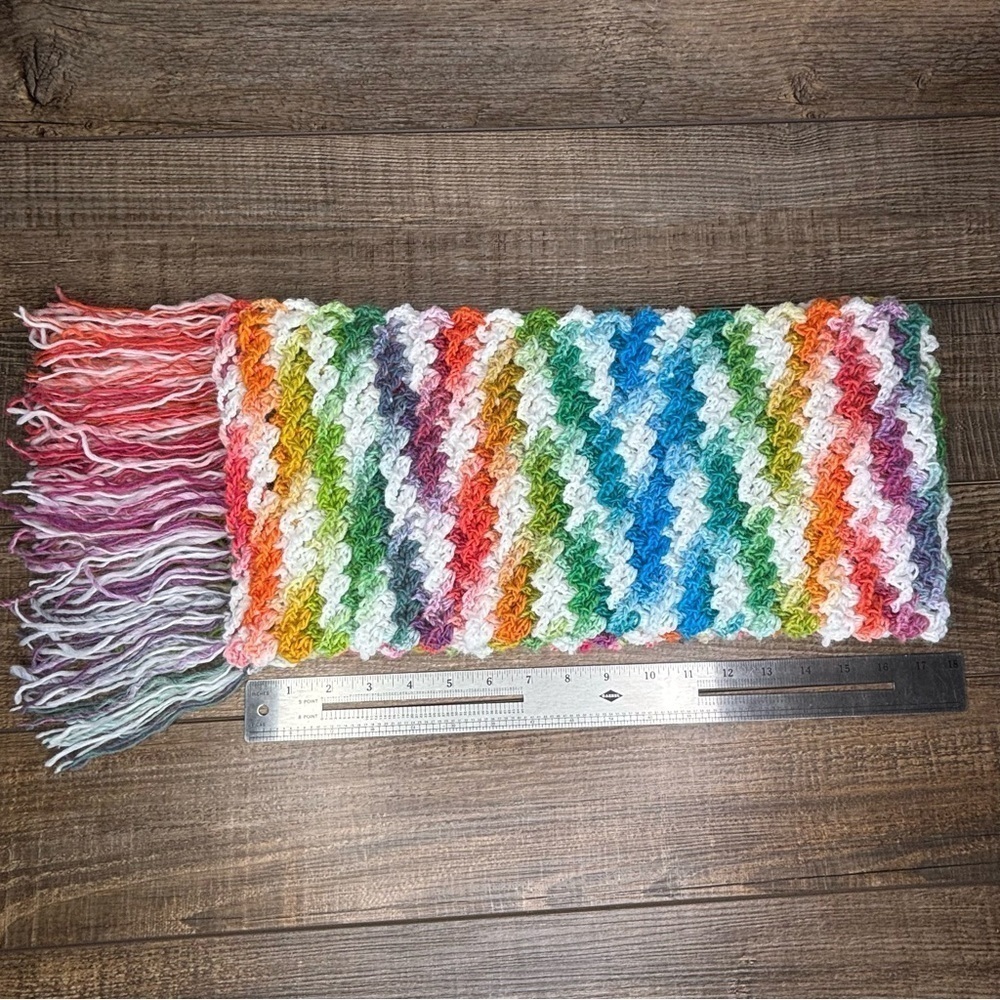 Handcrafted Crochet Scarf Colorful Multicolor Womens Ripple Waffle Stitch Knit - Picture 14 of 16